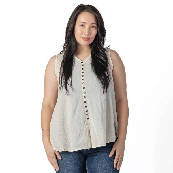 	Sleeveless Coco Button Swing Top