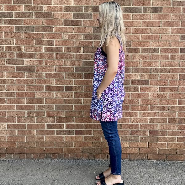 Purple Batik Sleeveless Collared Tunic