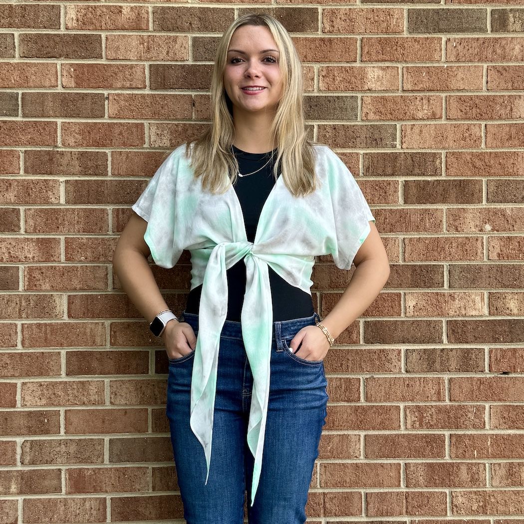 Picture of short sleeve tie up wrap top