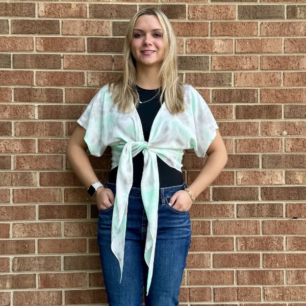Picture of short sleeve tie up wrap top
