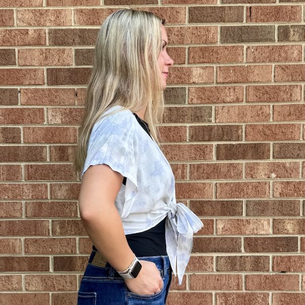 Picture of short sleeve tie up wrap top