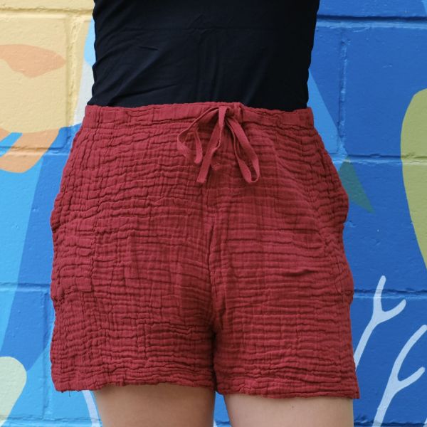 	Cotton Gauze Drawstring Shorts