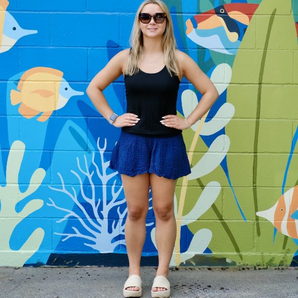 	Cotton Gauze Smocked Waist Shorts