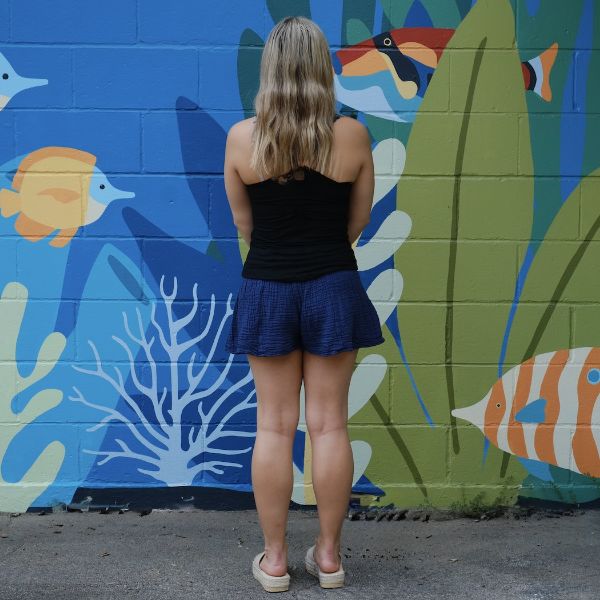 	Cotton Gauze Smocked Waist Shorts