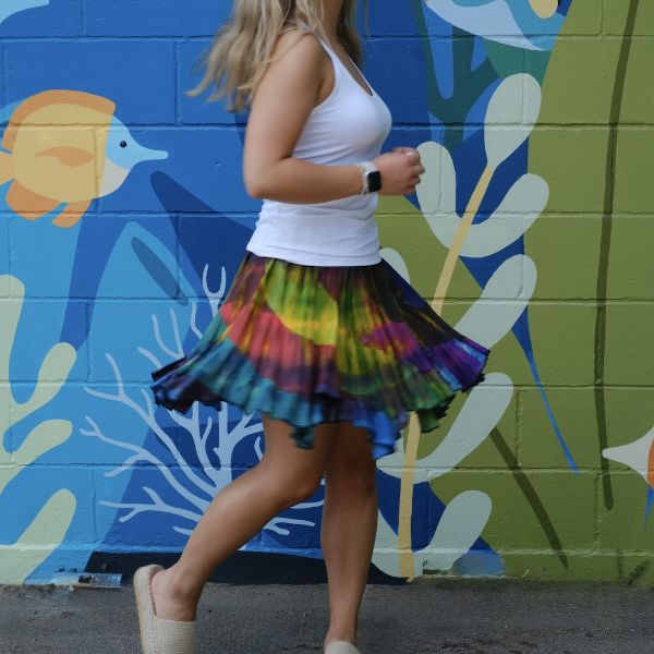 	Crinkle Flowy Tie Dye Mini Skirt