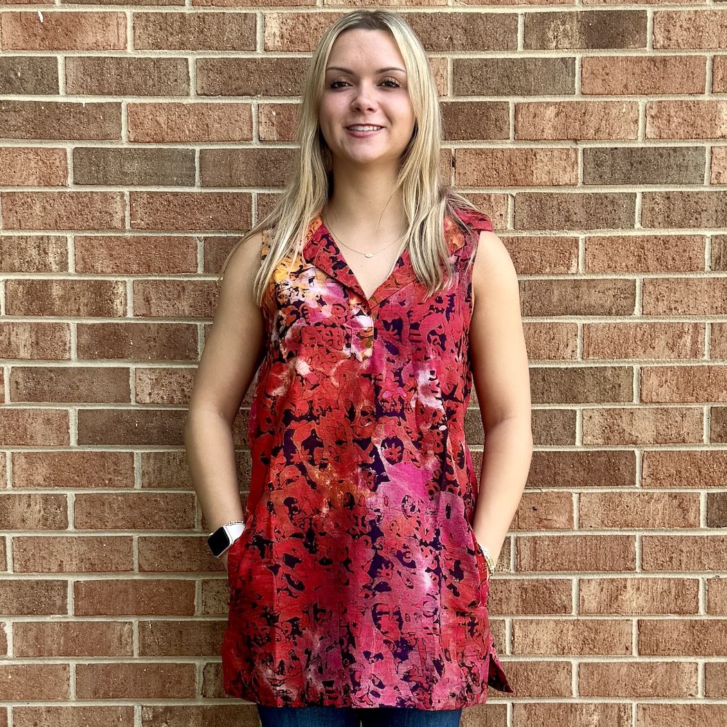 Red Batik Sleeveless Collared Tunic