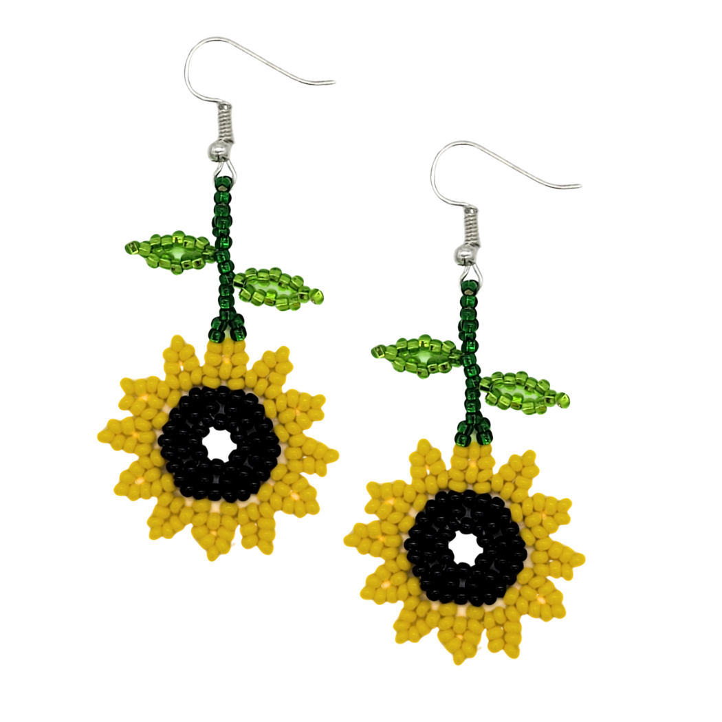 Sunflower Beaded Dangle Earrings