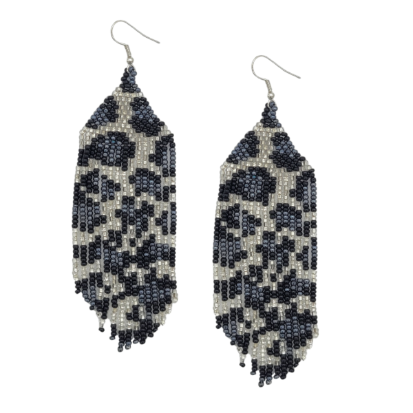 Animal Print Long Beaded Fringe Earrings
