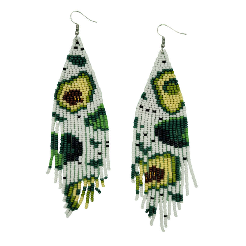 Avocado Long Beaded Fringe Earrings