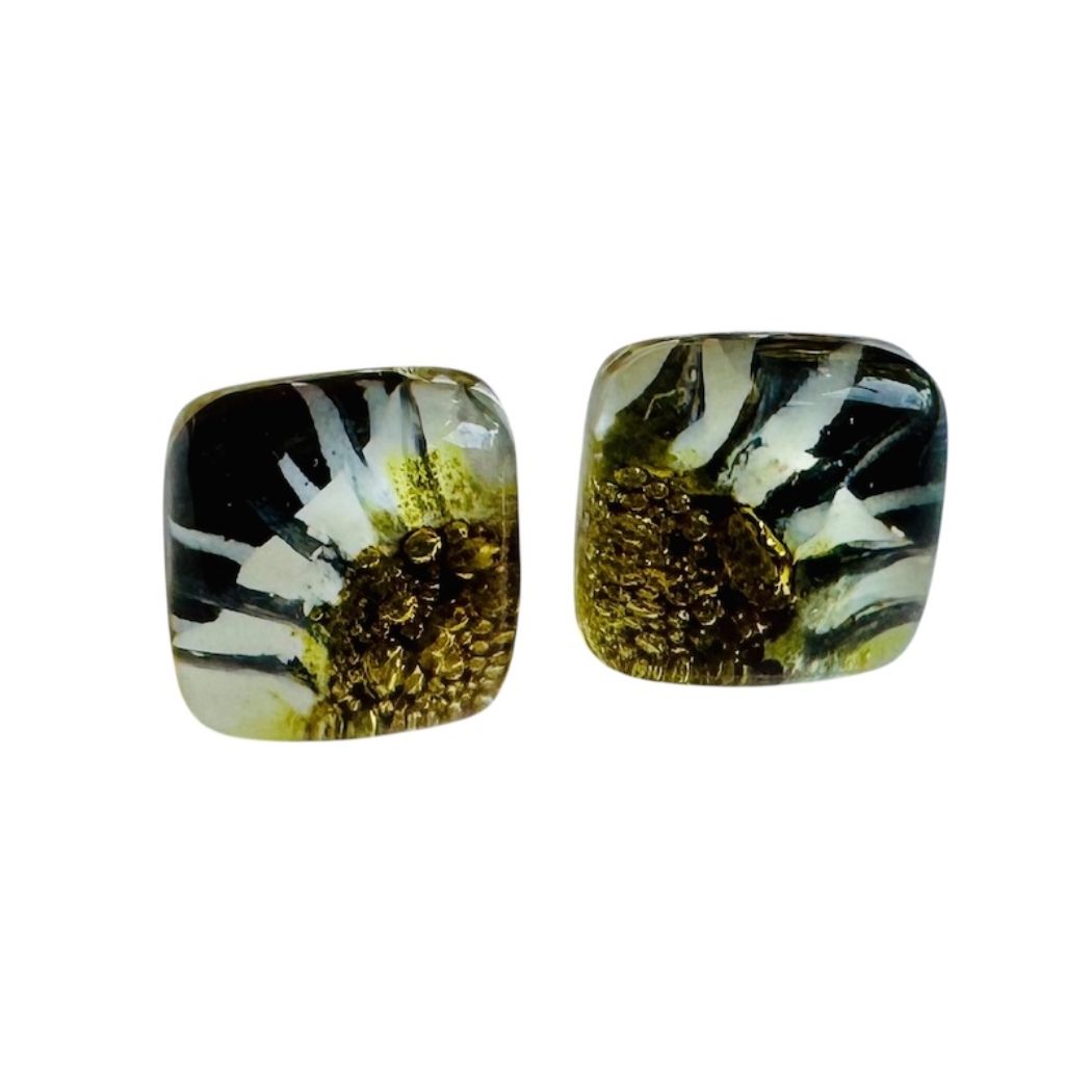 Fused Glass Stud Earrings - Earth