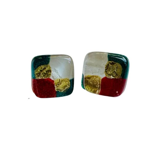 Fused Glass Stud Earrings - Earth