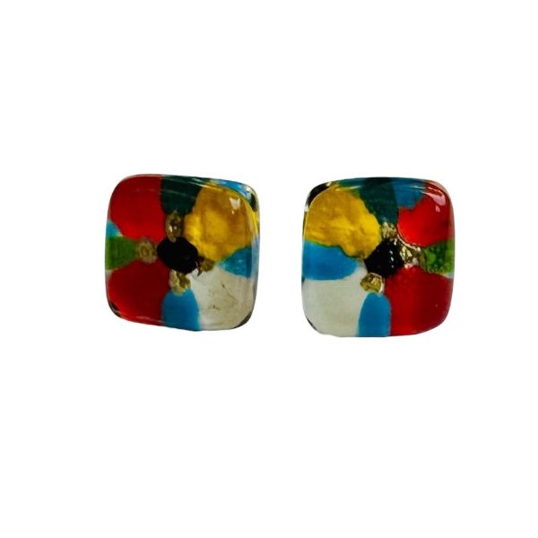Fused Glass Stud Earrings - Earth