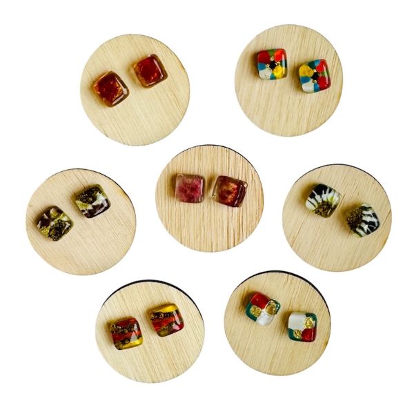 Fused Glass Stud Earrings - Earth