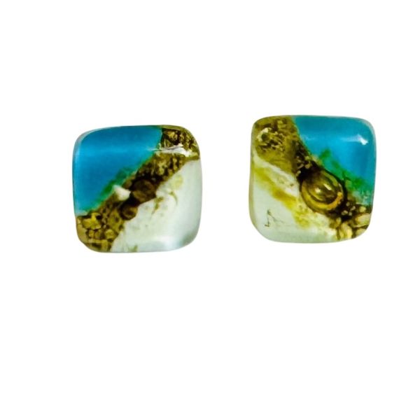 Fused Glass Stud Earrings - Ocean