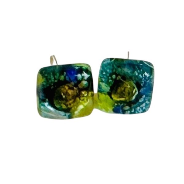 Fused Glass Stud Earrings - Ocean