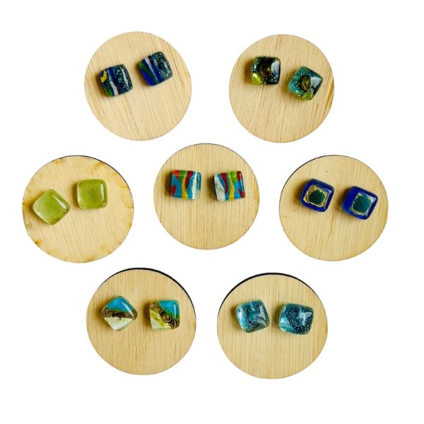 Fused Glass Stud Earrings - Ocean
