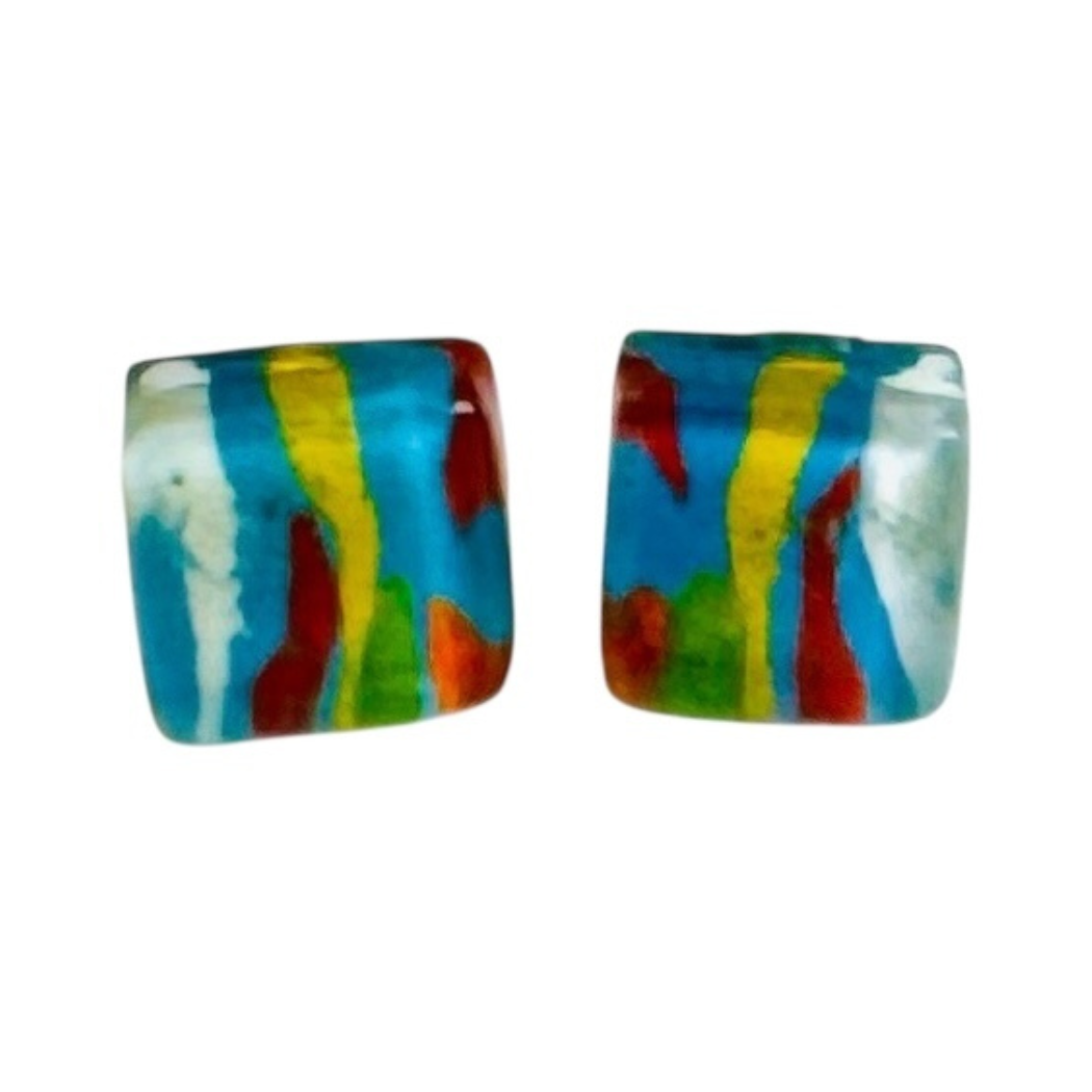 Fused Glass Stud Earrings - Ocean