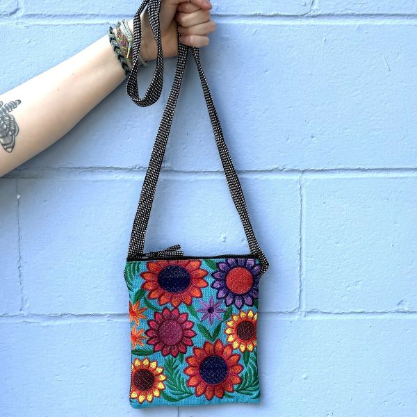 Picture of embroidered sunflower bag - multi