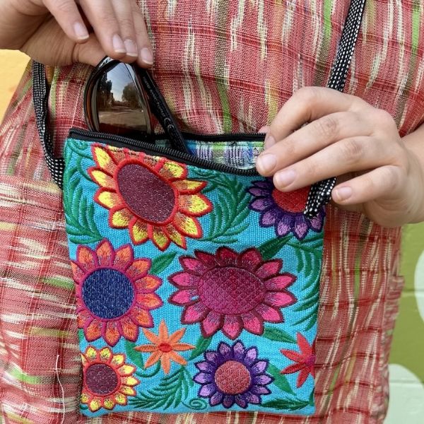 Picture of embroidered sunflower bag - multi