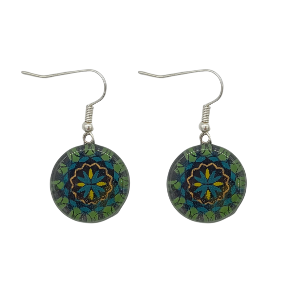 Picture of fusion glass mandala earrings