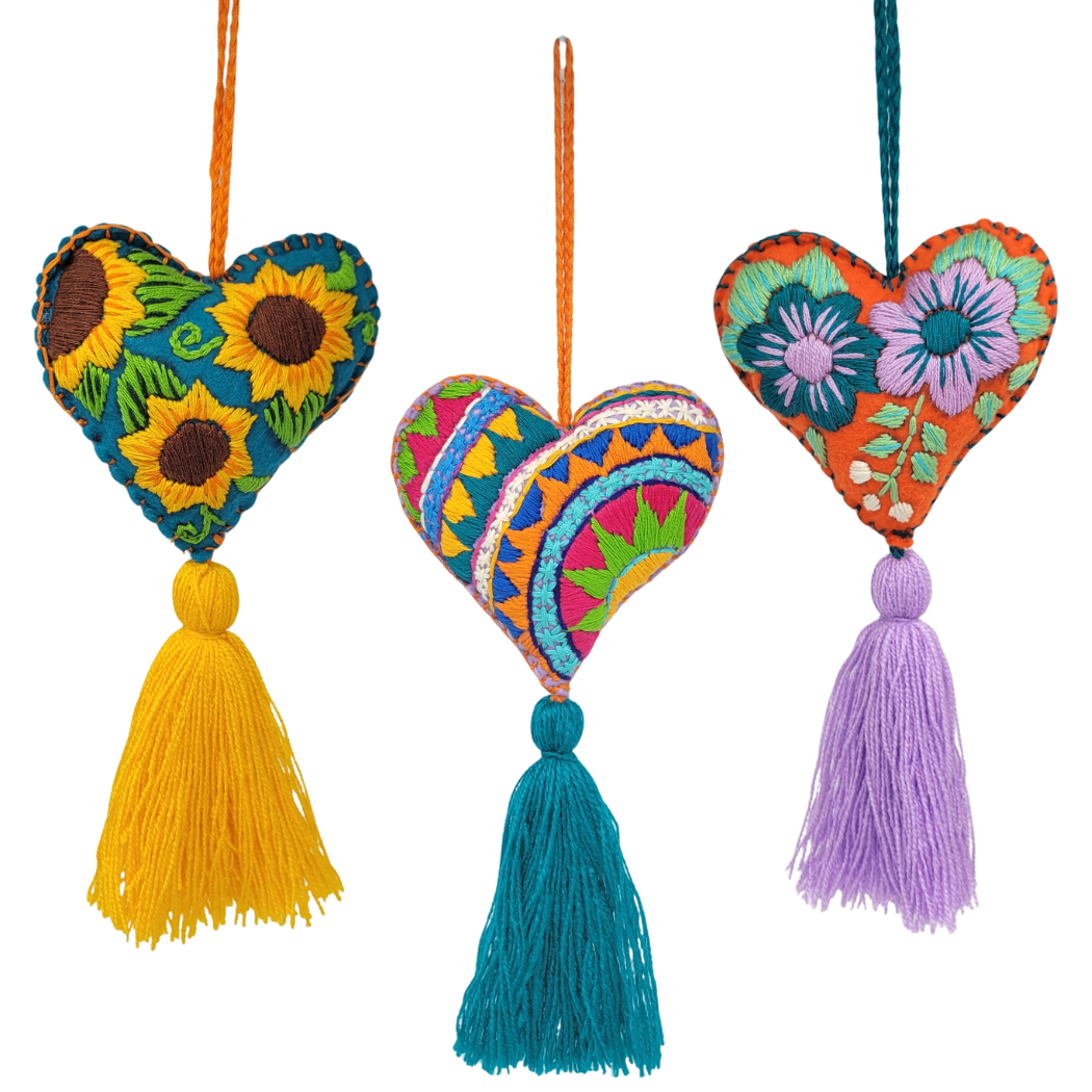 Picture of heart embroidered felt ornament