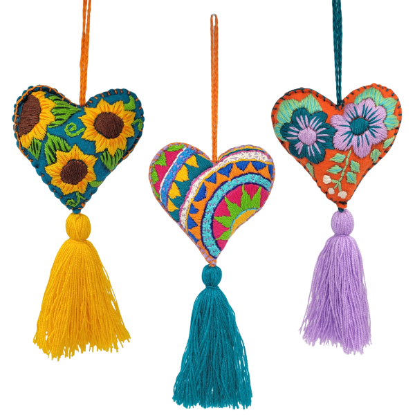 Picture of heart embroidered felt ornament