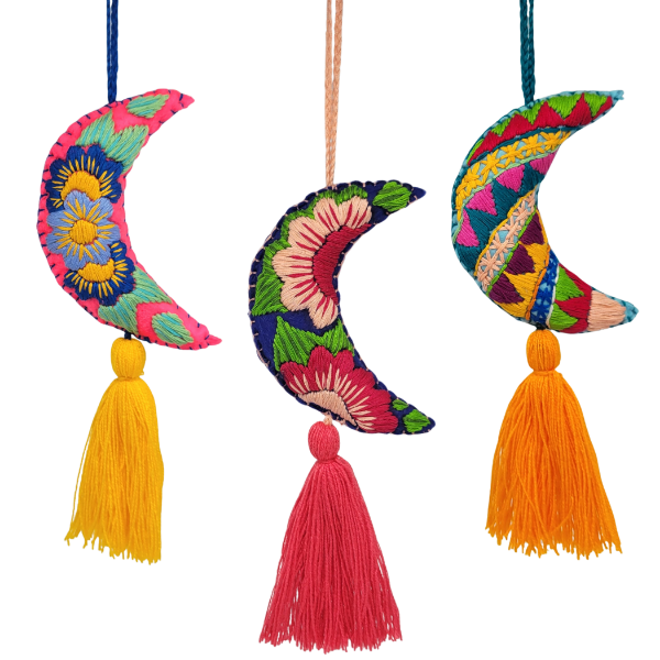 Picture of moon embroidered felt ornament