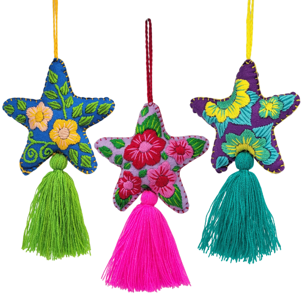 Picture of star embroidered felt ornament