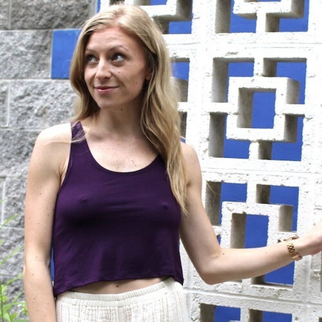 Purple Slash Weave Back Cropped Tank Top