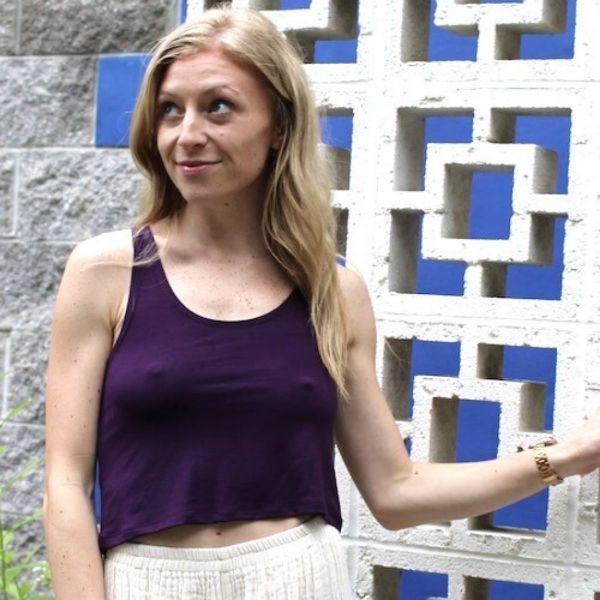 Purple Slash Weave Back Cropped Tank Top