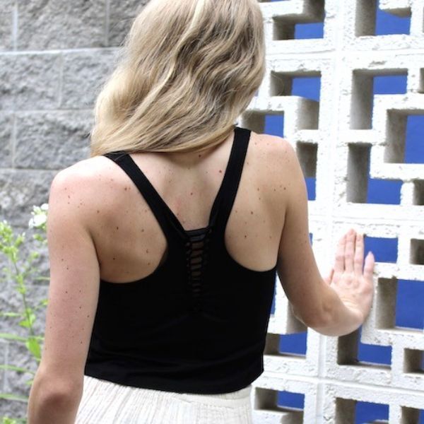 Black Slash Weave Back Cropped Tank Top (Back)