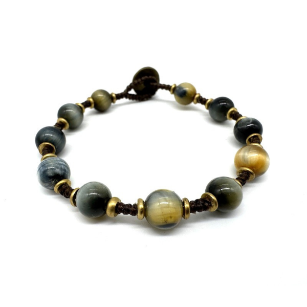 Picture of blue tiger's eye brass and stone bracelet