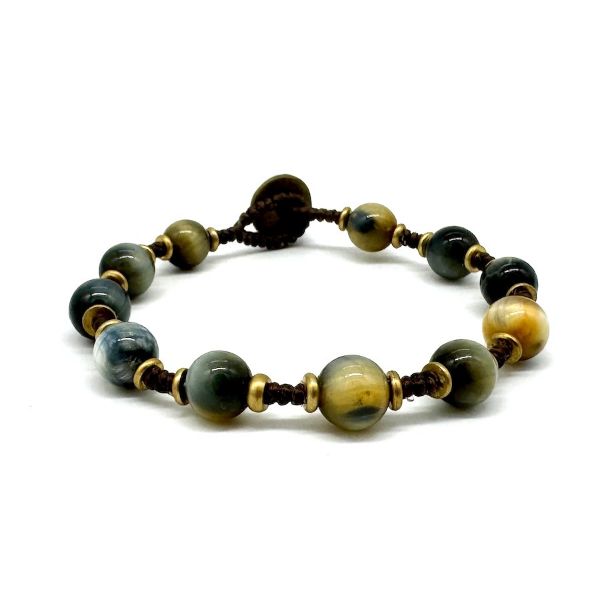 Picture of blue tiger's eye brass and stone bracelet