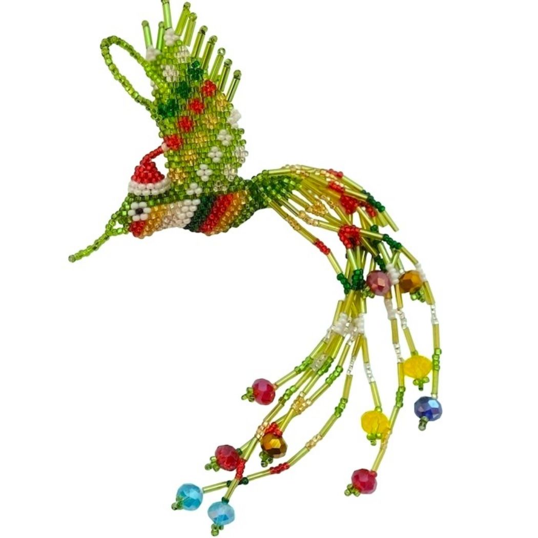 Picture of deluxe beaded holiday ornament - santa bird