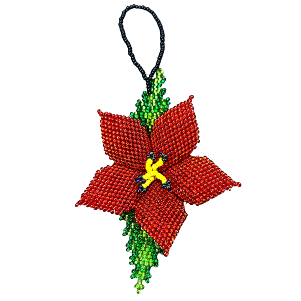 Picture of deluxe beaded holiday ornament - poinsettia