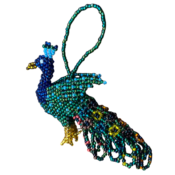 Picture of deluxe beaded holiday ornament - peacock