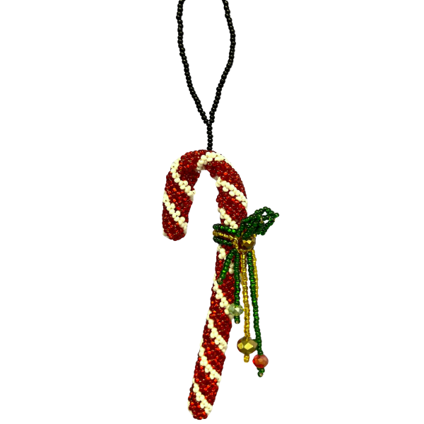 Picture of deluxe beaded holiday ornament - candy cane