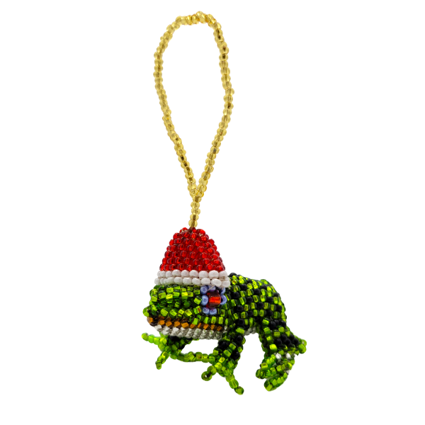 Picture of beaded holiday ornament - santa frog