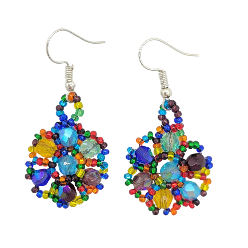 Crystal Flower Beaded Dangle Earrings