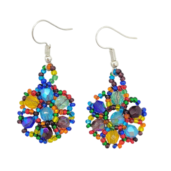 Crystal Flower Beaded Dangle Earrings