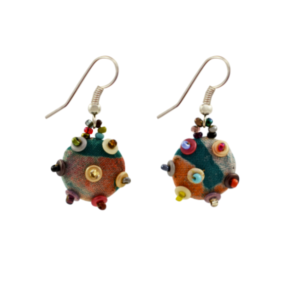 Batik Button Dangle Earrings
