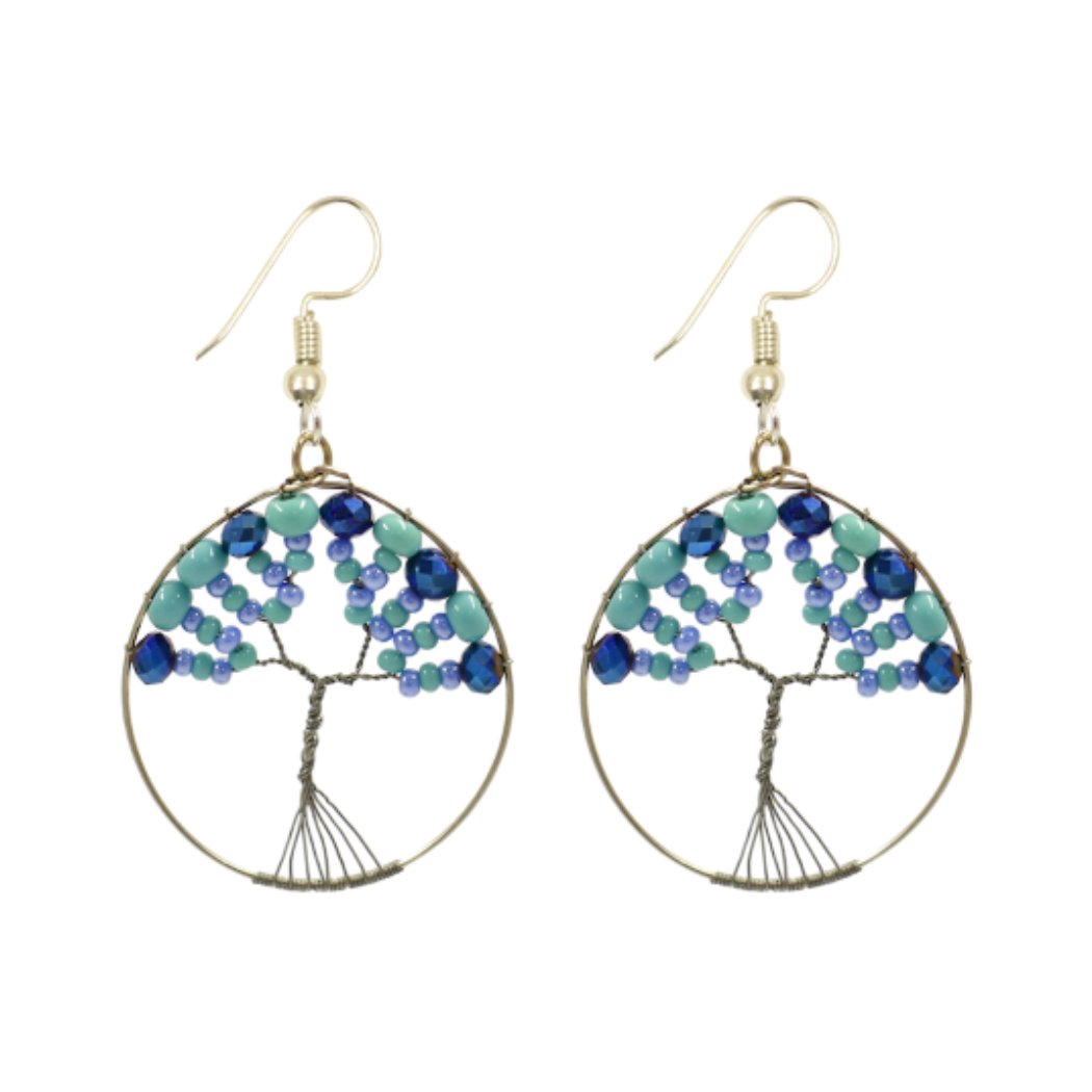 Tree of Life Beaded Hoop Earrings