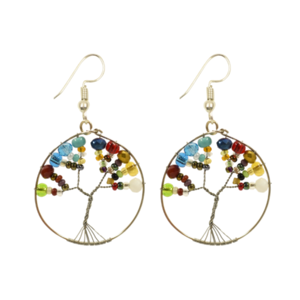 Tree of Life Beaded Hoop Earrings