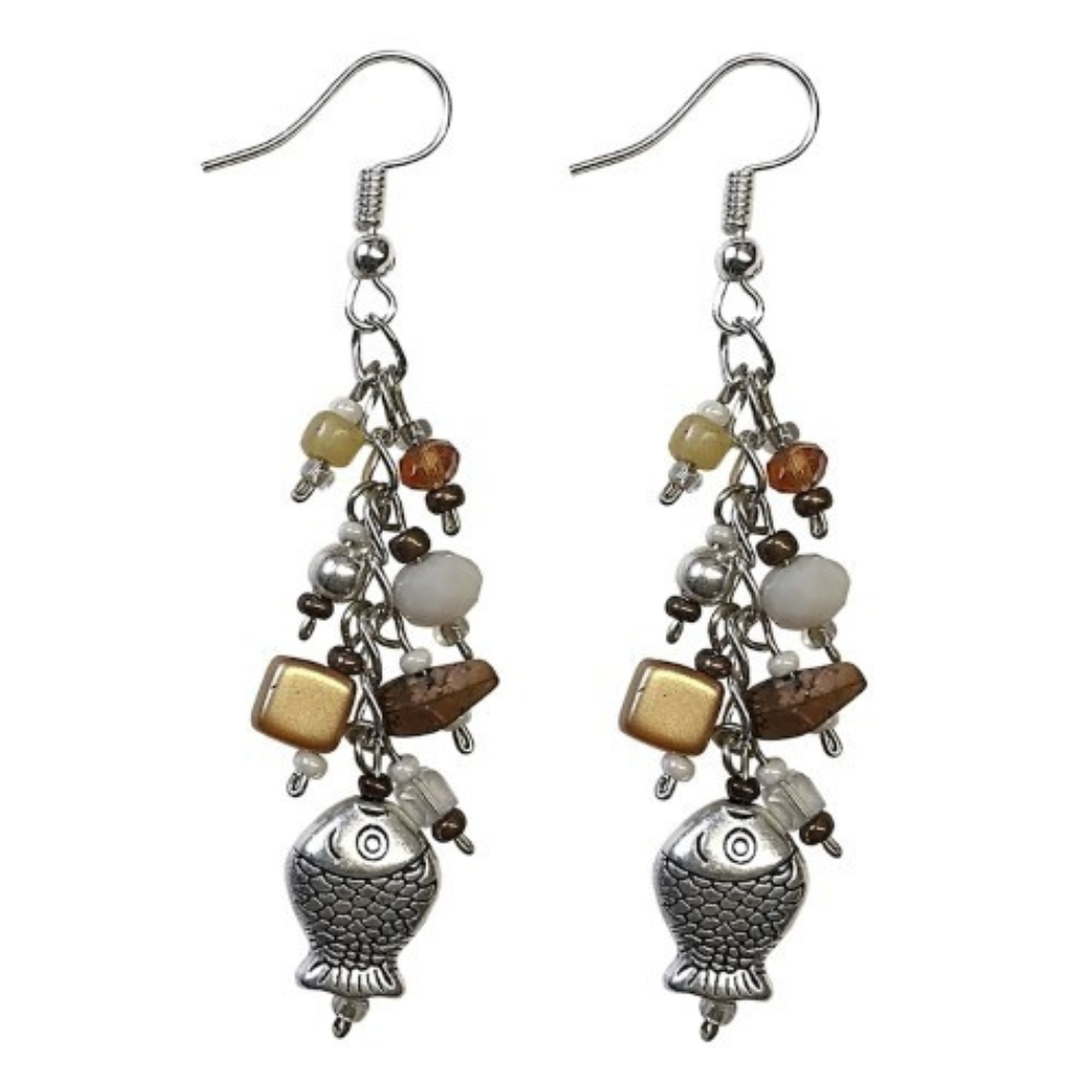 Coastal Coral Beaded Chain Earrings