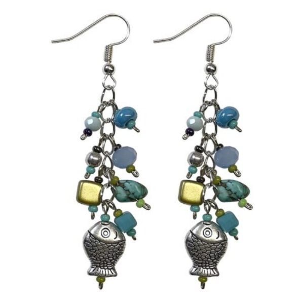 Coastal Coral Beaded Chain Earrings