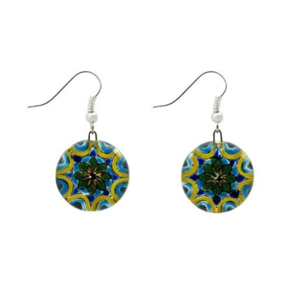 Picture of fusion glass mandala earrings