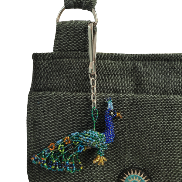 Picture of peacock beaded bag charm