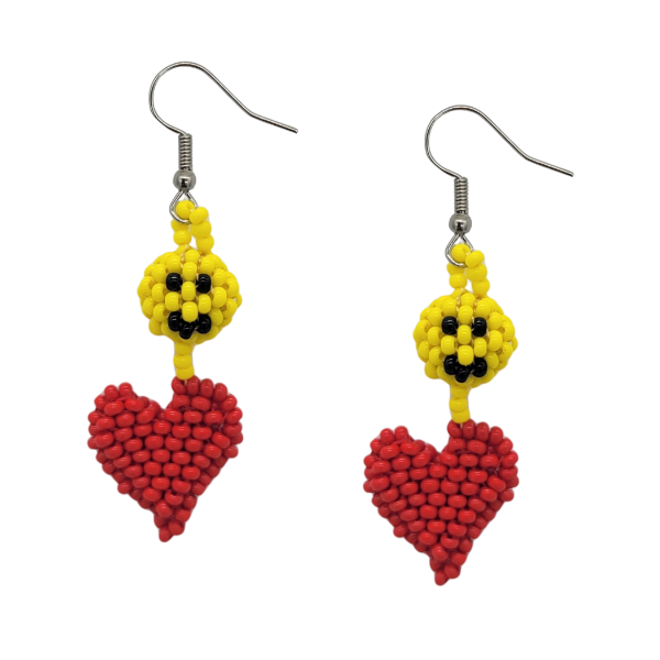 Picture of smiley face heart beaded earrings