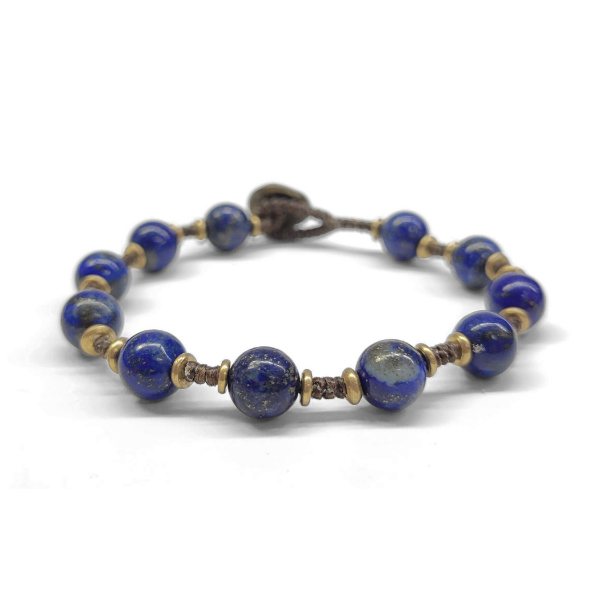 Picture of lapis lazuli brass and stone bracelet