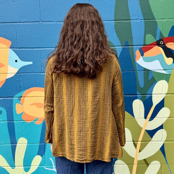 Striped Cotton Gauze Surplice Neck Top